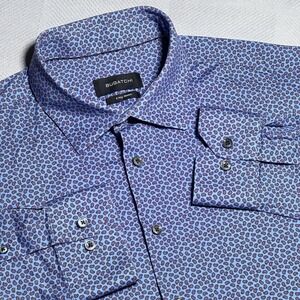 Bugatchi Button Up Shirt Mens Size XL Blue‎ Plum Paisley Print 8 Way Stretch